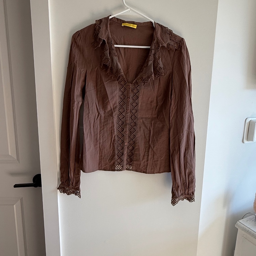 Catherine Malandrino Brown Eyelet Blouse